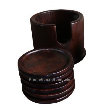 Set Of 6 Round ebony wood Coasters Photo 2